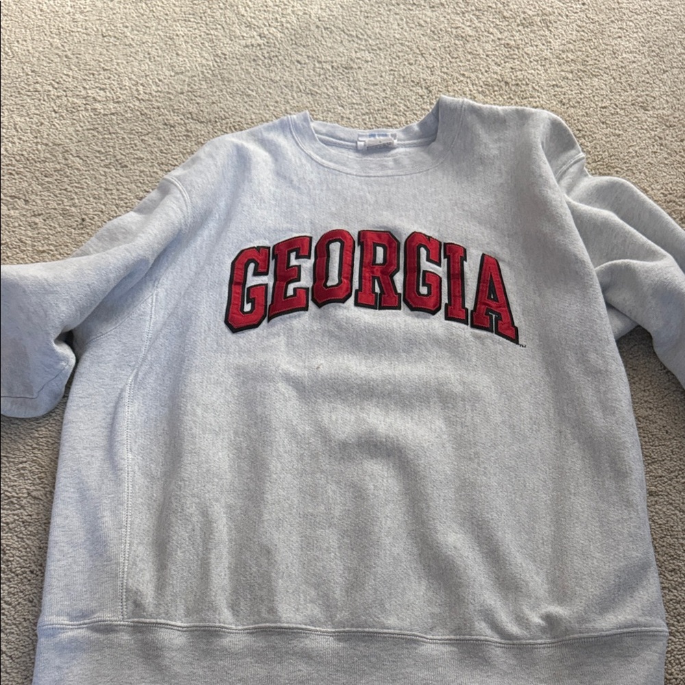 Champion Gray Crewneck Sweater with Red Georgia Print